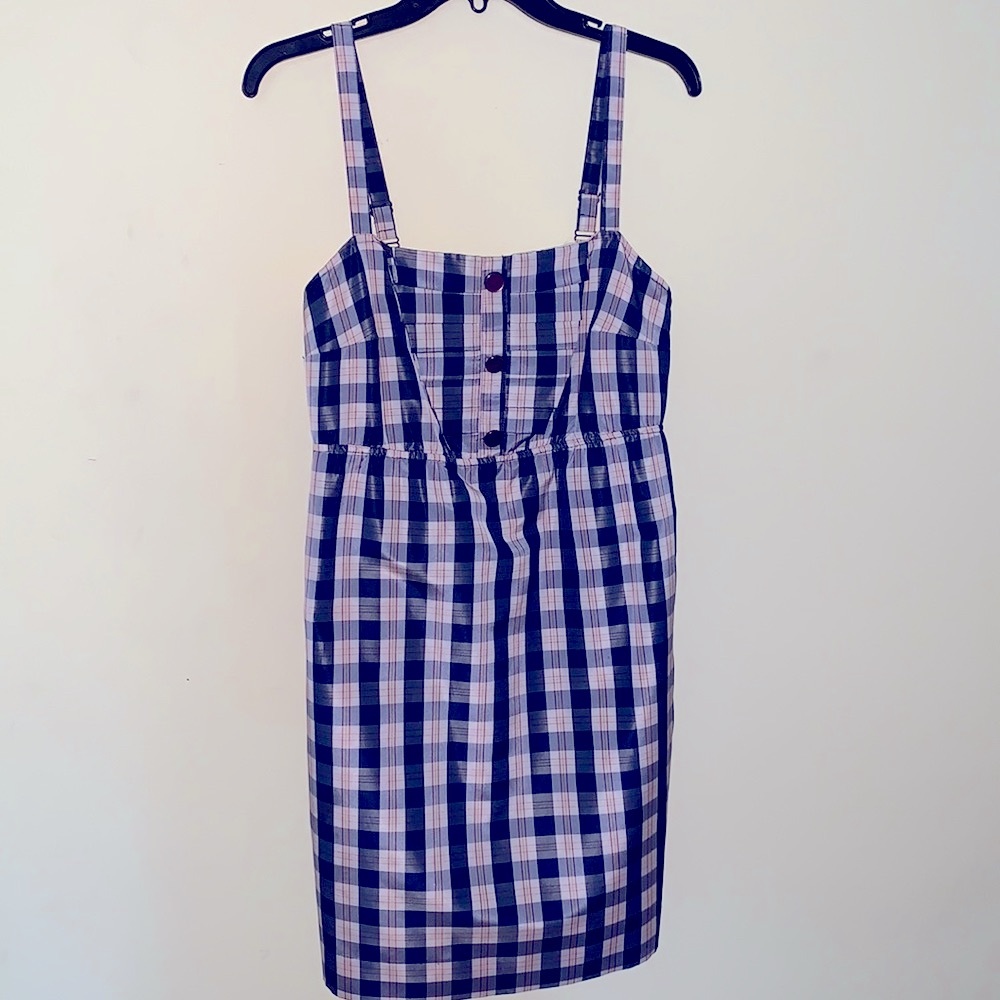 Anthropologie Maeve Plaid Mini Dress Blue Red Coquette Classic Print Travel
